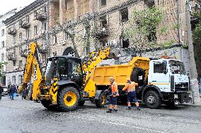 Impact of Russian overnight attack in Shevchenkivskyi district of Kyiv